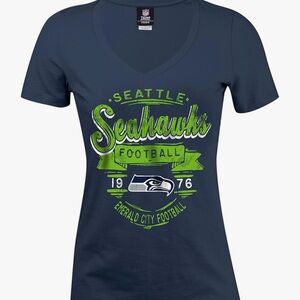 NFL Seattle Seahawks Navy and Green Women's Short Sleeve Tee